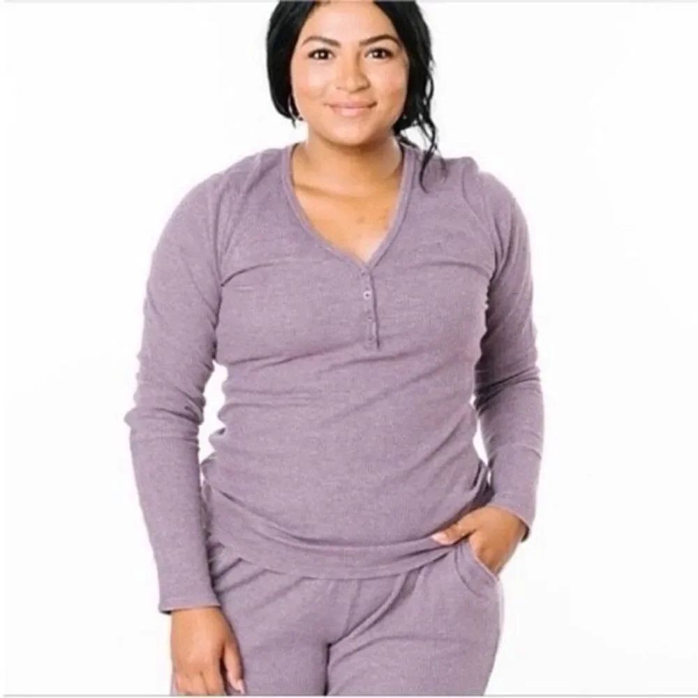 ✨Zyia Active Don't Wake Me Up Sz Small shirt purple waffle knit thermal✨